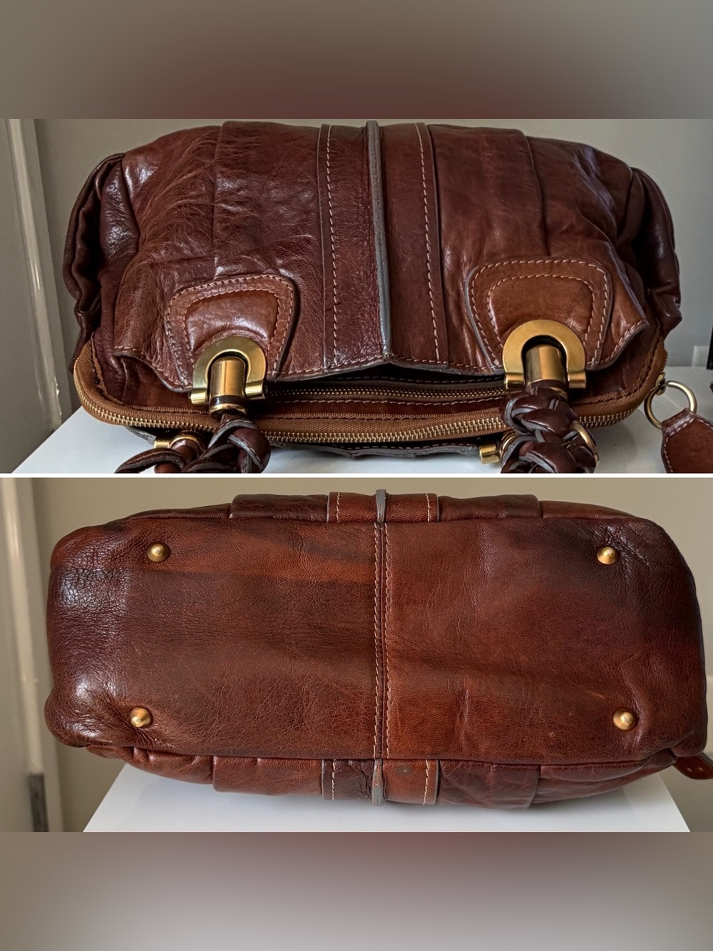 Chloé Héloïse Brown Distressed Leather Braided Shoulder Bag - Picture 3 of 15